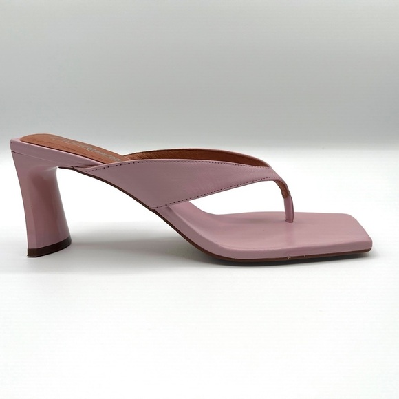 L’Intervalle pink  mule open toe sandals pastel square toe strappy leather heels - Picture 5 of 15